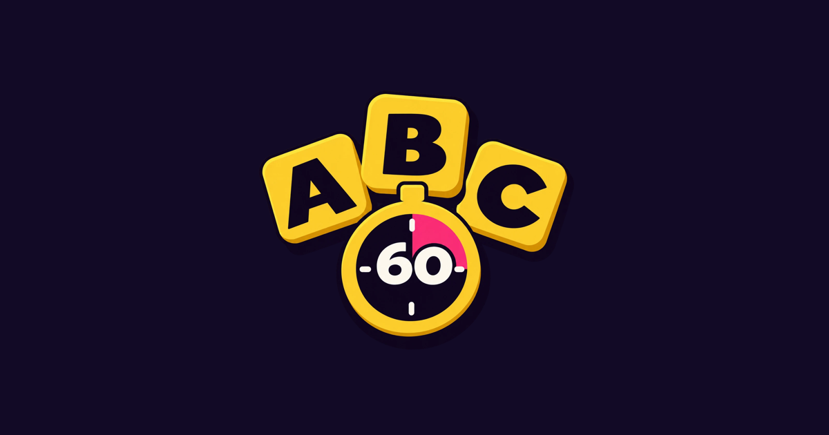 Beat the Letter: yellow letter tiles A, B, C above a stopwatch showing 60 seconds