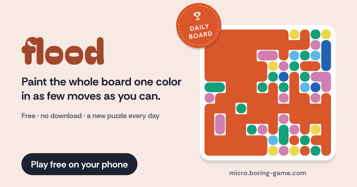 Flood: a board of merging paint blobs in six colors, half flooded tomato red from the top-left corner, under a Daily board medal